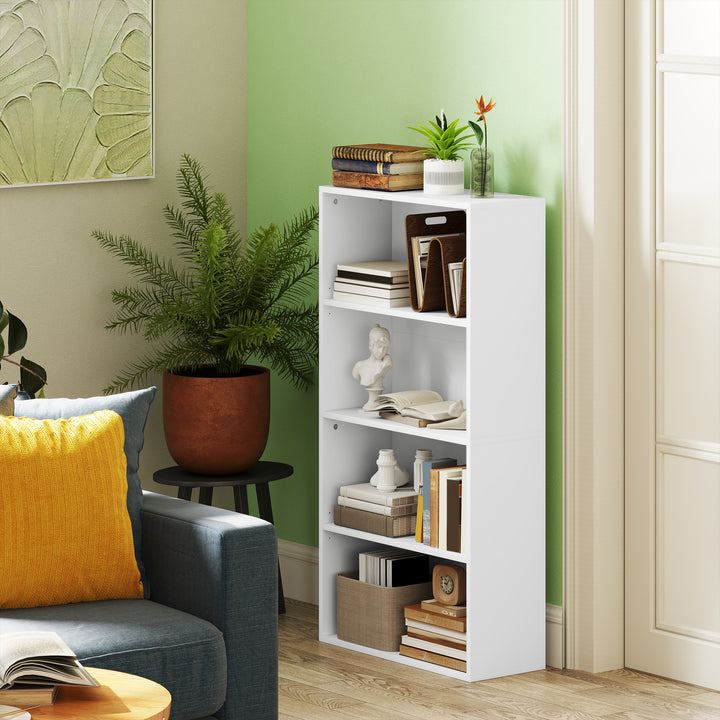 Estante de 4 Níveis Estante para Livros com 2 Prateleiras Ajustáveis para Sala de Estar Escritório Quarto 60x24x115,5 cm Branco