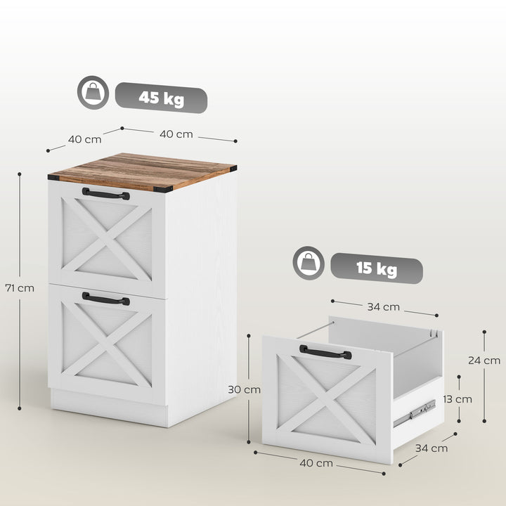 Móvel para Escritório com 2 Gavetas Bloco de Gavetas de Escritório Móvel Arquivador Suporte para Impressora com Trilho Suspenso para A4 e Carta 40x40x71 cm Branco
