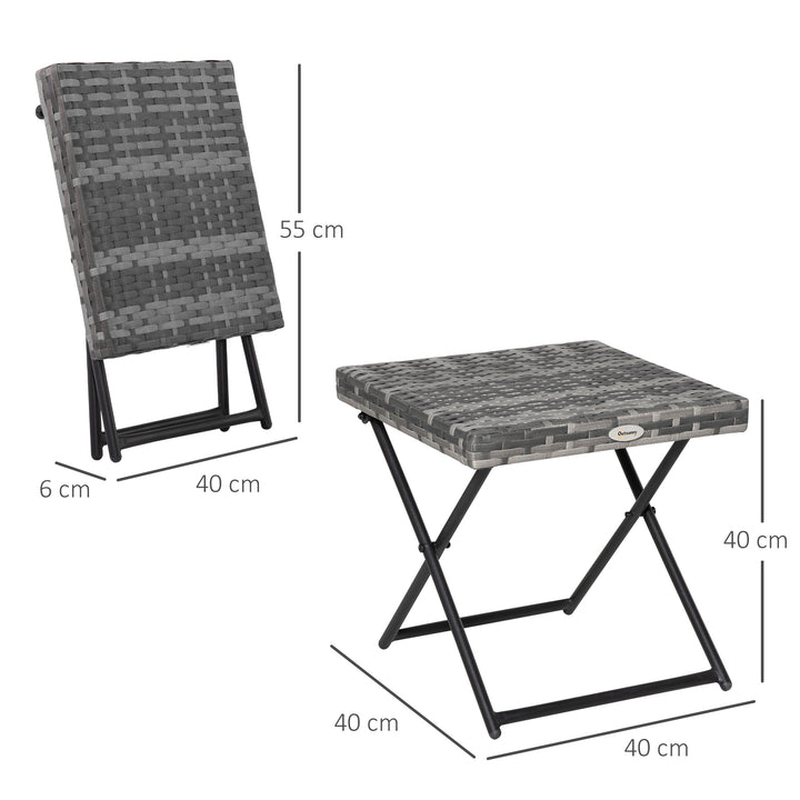 Mesa de Jardim em Vime Sintético Mesa de Terraço Exterior Dobrável com Pés Cruzados e Estrutura de Aço para Pátio Varanda 40x40x40 cm Cinza
