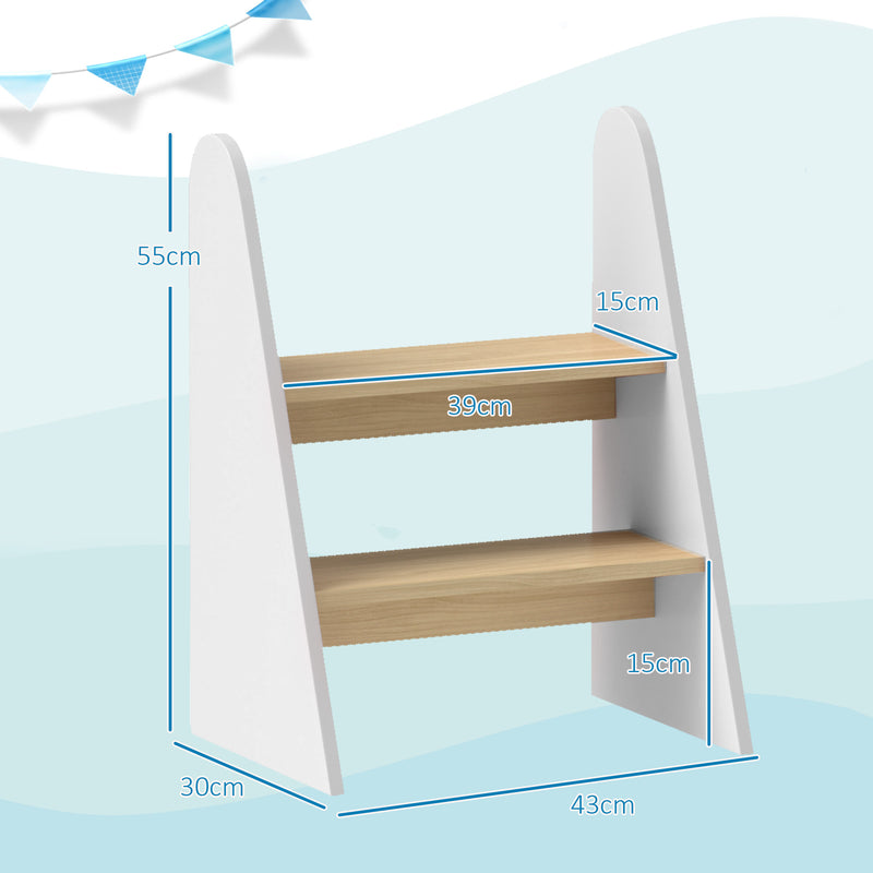 Banco para Crianças de 2 Degraus Torre de Aprendizagem Escada para Crianças acima de 3 Anos para Casa de Banho Cozinha Estante Dormitório 43x30x55 cm Branco