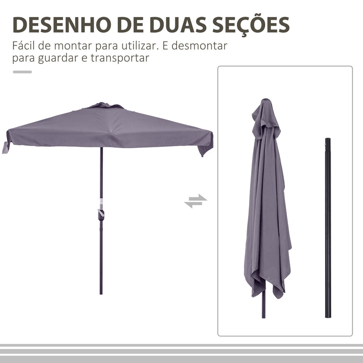 Chapéu de Sol Retangular 230x130x249 cm Chapéu de Sol de Parede com Manivela Proteção UV Impermeável para Varanda Jardim Cinzento