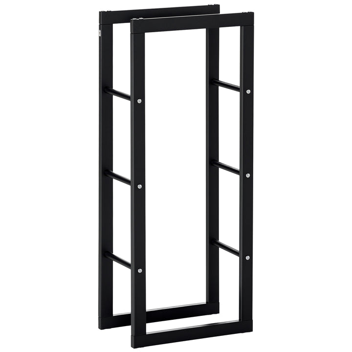 Suporte para Lenha de Metal Porta Lenha Metálico para Interior e Exterior Carga Máxima 100 kg 40x25x100 cm Preto