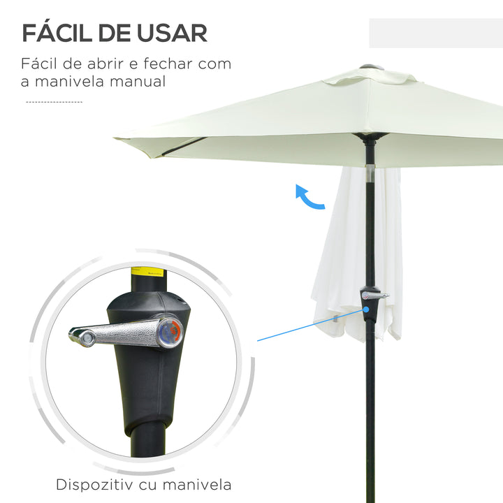 Chapéu de Sol de Jardim Ø230x216 cm Chapéu de Sol de Terraço com Teto Ajustável Abertura Manual Impermeável para Pátio Piscina Praia Creme