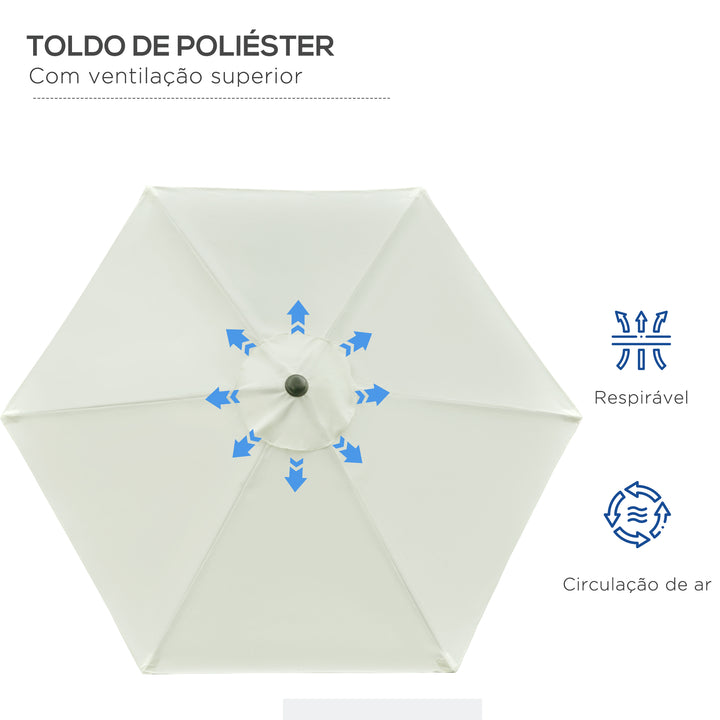 Chapéu de Sol de Jardim Ø230x216 cm Chapéu de Sol de Terraço com Teto Ajustável Abertura Manual Impermeável para Pátio Piscina Praia Creme