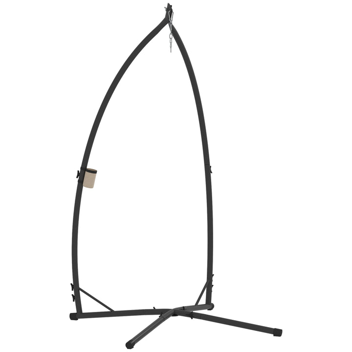 Suporte para Cadeira Suspensa Altura 215 cm com Estrutura de Aço Base Estável e Suporte para Copos Suporte para Cadeira de Baloiço para Pátio Jardim Varanda Carga 150 kg 105x105x215 cm Preto