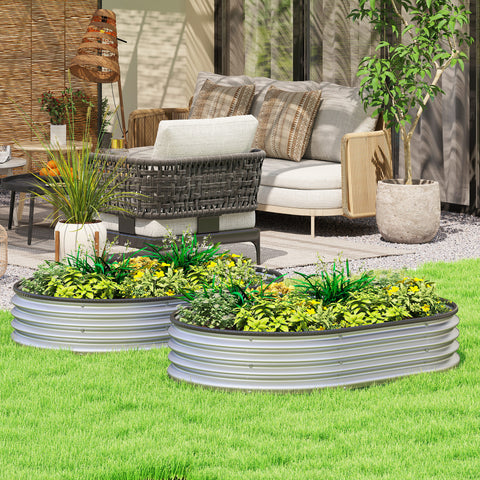 Conjunto de 2 Caixas de Plantio Grandes de Exterior em Aço Galvanizado Caixas de Plantio Modulares com Base Aberta para Plantas Resistente às Intempéries 135x90x30 cm Prateado