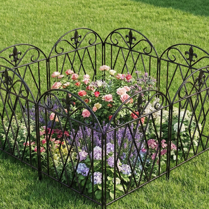 Conjunto de 4 Cercas de Jardim em Metal 125x56 cm Cercas Decorativas para Jardim com Design Arqueado Resistentes e Fáceis de Instalar para Horta Pátio Terraço Relvado Preto