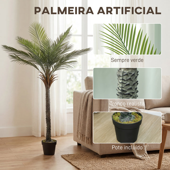Planta Artificial Decorativa 180 cm Palmeira Artificial com Vaso e Folhas para Interior Casa Sala Escritório Verde