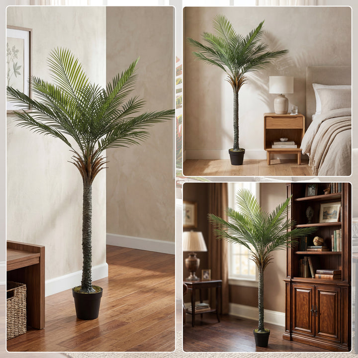 Planta Artificial Decorativa 180 cm Palmeira Artificial com Vaso e Folhas para Interior Casa Sala Escritório Verde