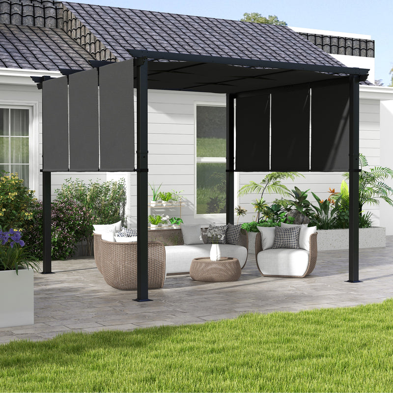 Pérgola de Jardim 3x3 m Pérgola para Exterior com Teto Retrátil Estrutura de Aço Impermeável e Anti-UV para Terraço Pátio Cinza Escuro