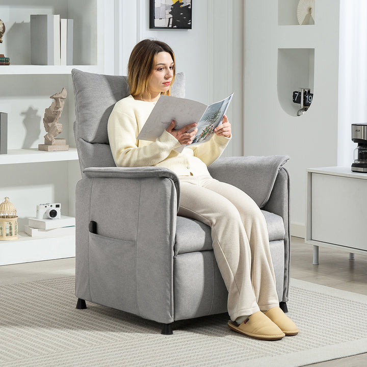 Poltrona Relax Reclinável Elétrica Poltrona Reclinável Silenciosa com Função Memória Apoio para Pés Controlo Remoto e Bolsos Laterais para Dormitório Sala de Estar 80x83x104 cm Cinzento