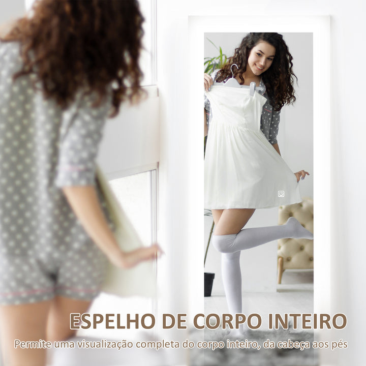 Espelho de Pé com Luz LED 40x160 cm Espelho de Corpo Inteiro com Iluminação de 3 Cores Tátil Função de Memória e Suporte para Sala de Estar Dormitório Branco