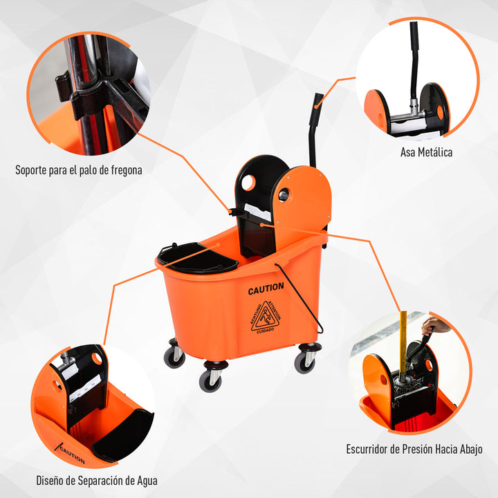 Balde para esfregona comercial com espremedor 36L Capacidade 54x41x91,5 cm Laranja