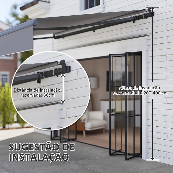 Toldo Retrátil Manual para Jardim Toldo Exterior Ajustável com Manivela Proteção UV Estrutura de Metal e Alumínio 295x200 cm Cinzento