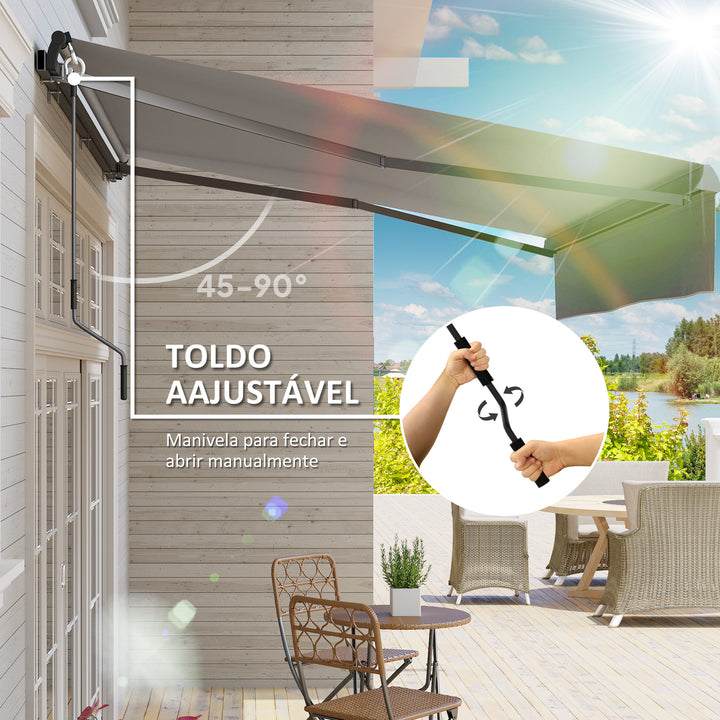 Toldo Retrátil Manual para Jardim Toldo Exterior Ajustável com Manivela Proteção UV Estrutura de Metal e Alumínio 295x200 cm Cinzento