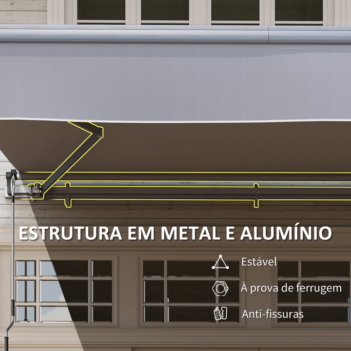Toldo Retrátil Manual para Jardim Toldo Exterior Ajustável com Manivela Proteção UV Estrutura de Metal e Alumínio 295x200 cm Cinzento