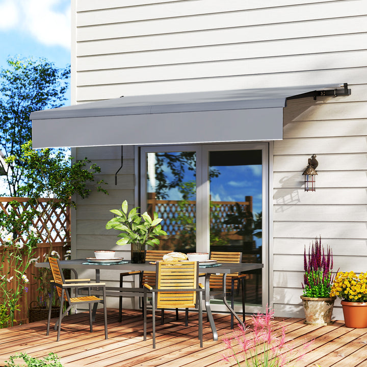 Toldo Retrátil Manual para Jardim Toldo Exterior Ajustável com Manivela Proteção UV Estrutura de Metal e Alumínio 295x200 cm Cinzento