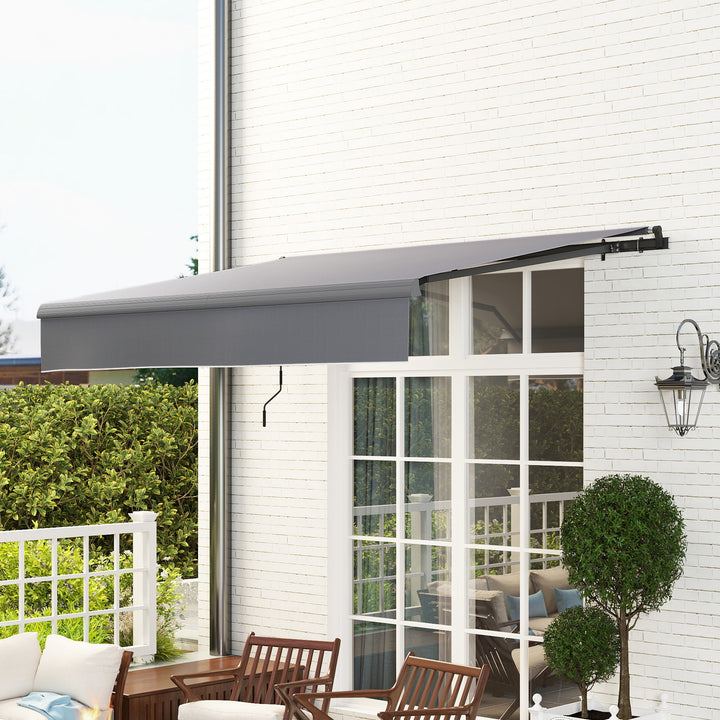 Toldo Retrátil Manual para Jardim Toldo Exterior Ajustável com Manivela Proteção UV Estrutura de Metal e Alumínio 295x200 cm Cinzento