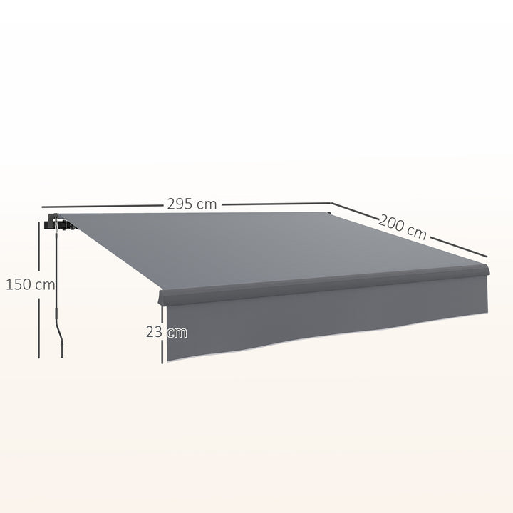 Toldo Retrátil Manual para Jardim Toldo Exterior Ajustável com Manivela Proteção UV Estrutura de Metal e Alumínio 295x200 cm Cinzento