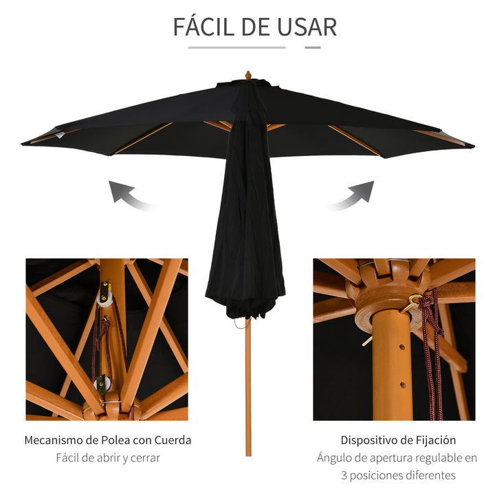 Guarda-sol para cafeteria e jardim ajustáveis e fáceis de transportar F300x250 cm Preto