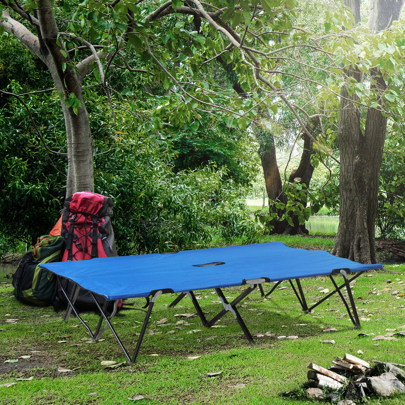 Cama Dobrável de Campismo com 2 Lugares Cama Dupla Portátil com Bolsa de Transporte Carga 136 kg 193x125x40cm Azul