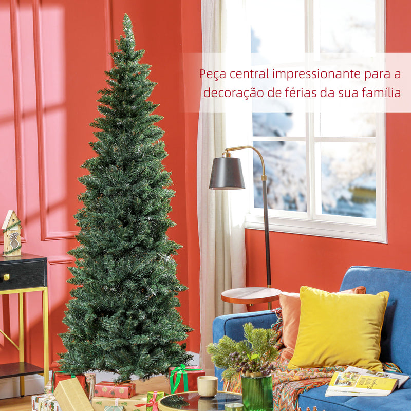 Árvore de Natal Estreita Árvore de Natal Tipo Lápis de 210 cm com Base Dobrável e 687 Ramos para Escritório Verde