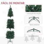 Árvore de Natal Estreita Árvore de Natal Tipo Lápis de 210 cm com Base Dobrável e 687 Ramos para Escritório Verde