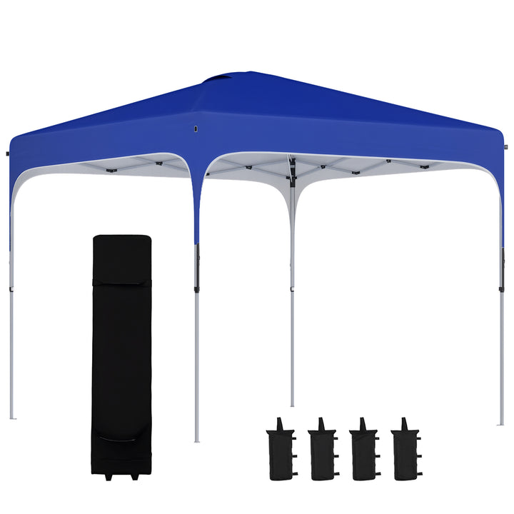 Tenda Dobrável 2,5x2,5x2,68cm Tenda de Jardim com Proteção UV 50+ Altura Ajustável com 4 Bolsas de Areia e Bolsa de Transporte para Acampamento Festas Pátio Azul