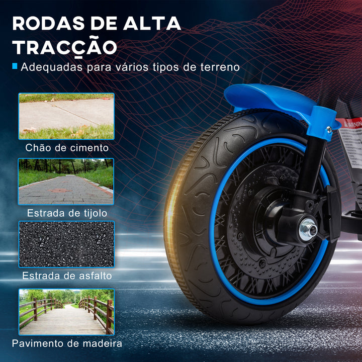 Motocicleta Elétrica para Crianças de 18-36 Meses com Bateria 6V Farol e Rodas Auxiliares Removíveis Carga 25 kg 76x42x57 cm Azul