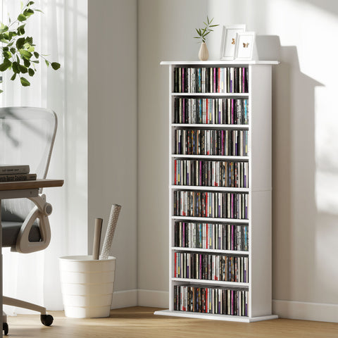 Estante para CDs e DVDs com 8 Compartimentos Prateleiras Ajustáveis para Sala Escritório 58x24x126,3 cm Branco