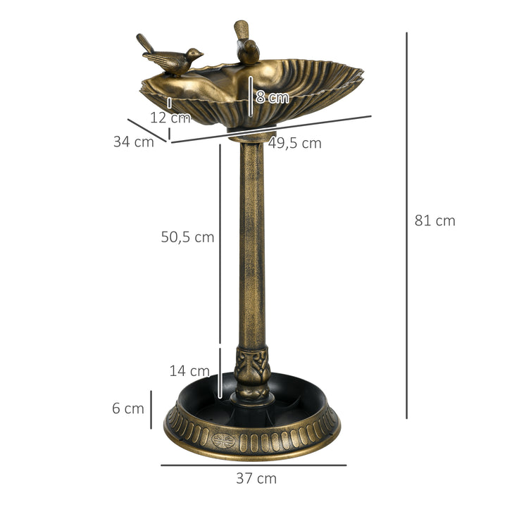Banho para Pássaros de Jardim ao Ar Livre Altura 81 cm Alimentador para Pássaros com Base Pedestal, Design em Concha e Acabamento Envelhecido, Leve e Resistente Bebedouro para Aves Bronze