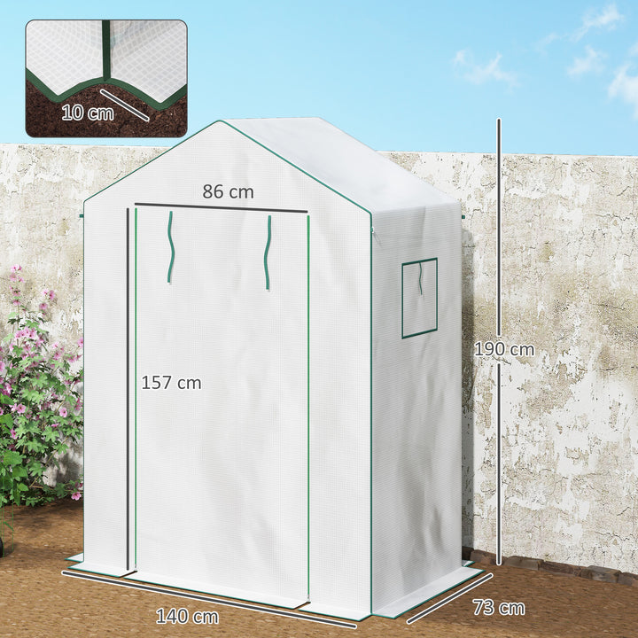 Estufa de Jardim Estufa com 1 Porta 2 Janelas e Prateleiras de 2 Níveis em Forma de U para Cultivo de Plantas em Varanda Pátio 140x73x190 cm Branco