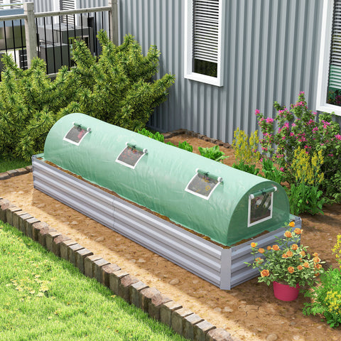 Estufa de Exterior 300x80x45 cm Estufa de Jardim com 5 Janelas de Rede Enroláveis, Estrutura em Aço e Cobertura de PE 140g/m² Anti-UV para Cultivo de Plantas e Flores Verde