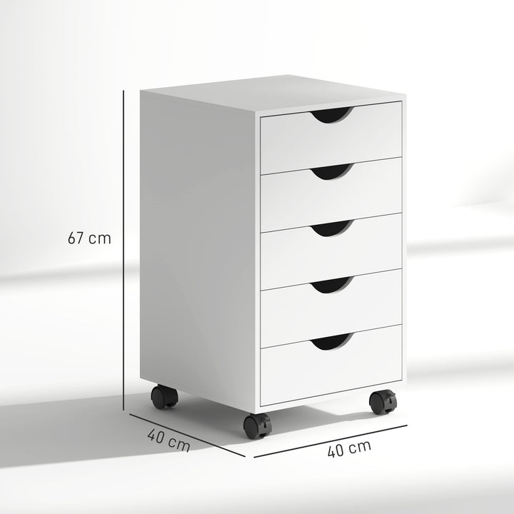 Bloco de Gavetas com Rodas Bloco de Gavetas para Escritório com 5 Gavetas Arquivador Móvel para Escritório 40x40x67 cm Branco
