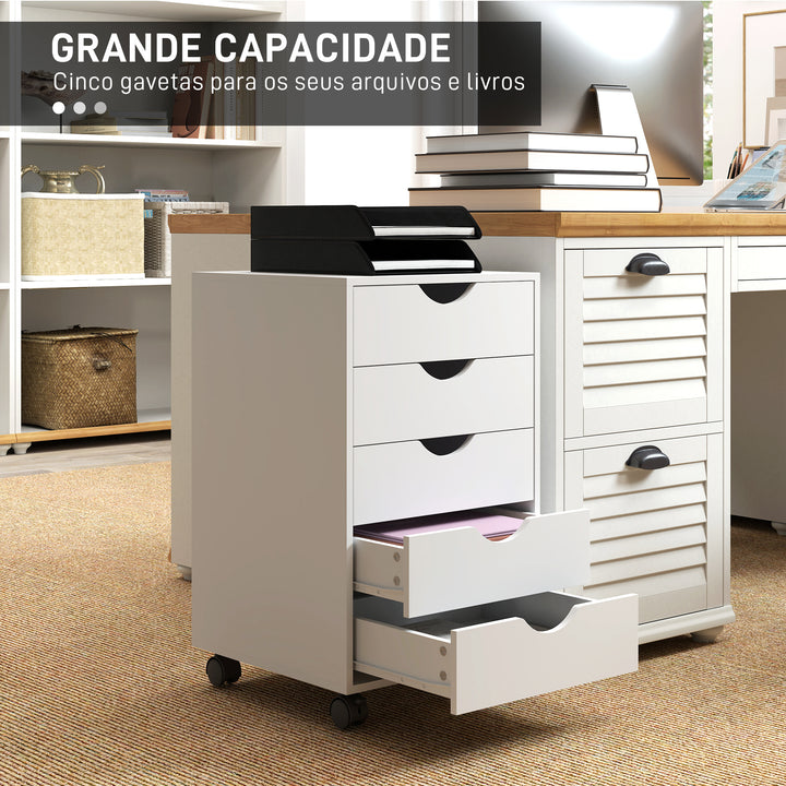 Bloco de Gavetas com Rodas Bloco de Gavetas para Escritório com 5 Gavetas Arquivador Móvel para Escritório 40x40x67 cm Branco