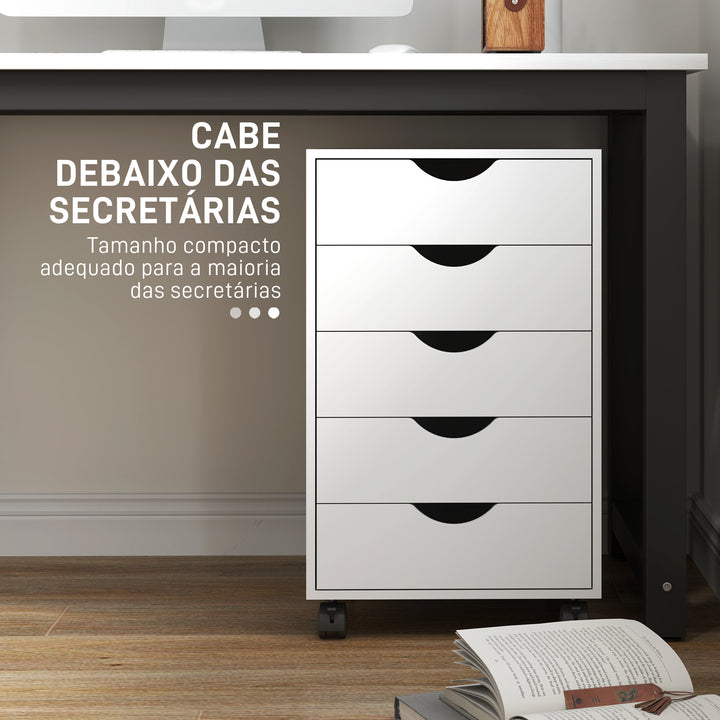 Bloco de Gavetas com Rodas Bloco de Gavetas para Escritório com 5 Gavetas Arquivador Móvel para Escritório 40x40x67 cm Branco