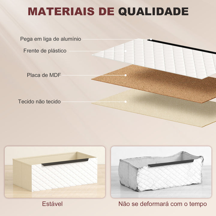Cómoda com 3 Gavetas de Tecido Cómoda para Quarto Frentes com Padrão de Diamante Móvel de Arrumação para Sala de Estar Escritório Closet 59,5x30x73,5 cm Madeira e Branco