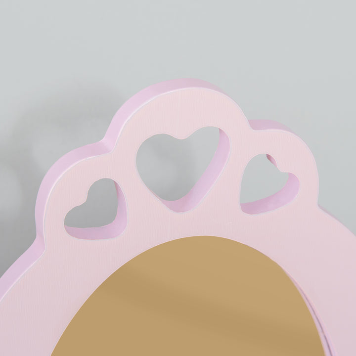 Toucador Infantil de Madeira para Crianças de 3-6 Anos com Banco e Espelho Estilo Princesa Mesa de Maquilhagem Infantil com Gaveta para Dormitório 60x36x88cm Rosa