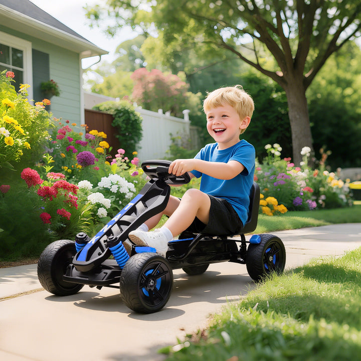 Kart a Pedais para Crianças a Partir dos 3 Anos Kart com Embraiagem Automática Travão Rodas Antiderrapantes em EVA e Estrutura Metálica Carga 50 kg 100x59x60,5 cm Azul