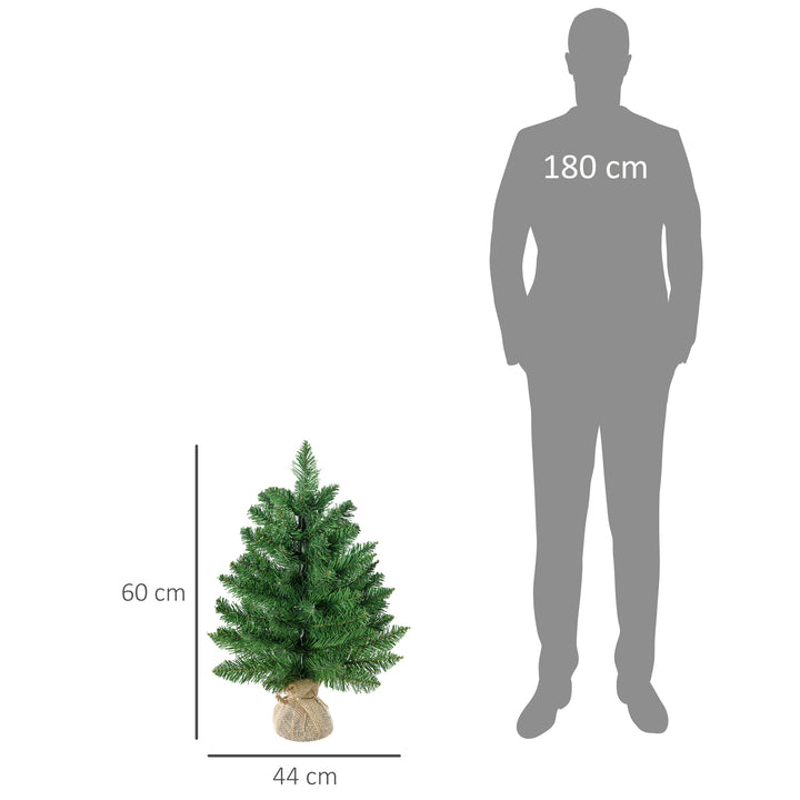 Árvore de Natal artificial pequena com 60 cm de altura com 70 filiais Base de tecido Mini árvore de Natal realista para interiores Verde