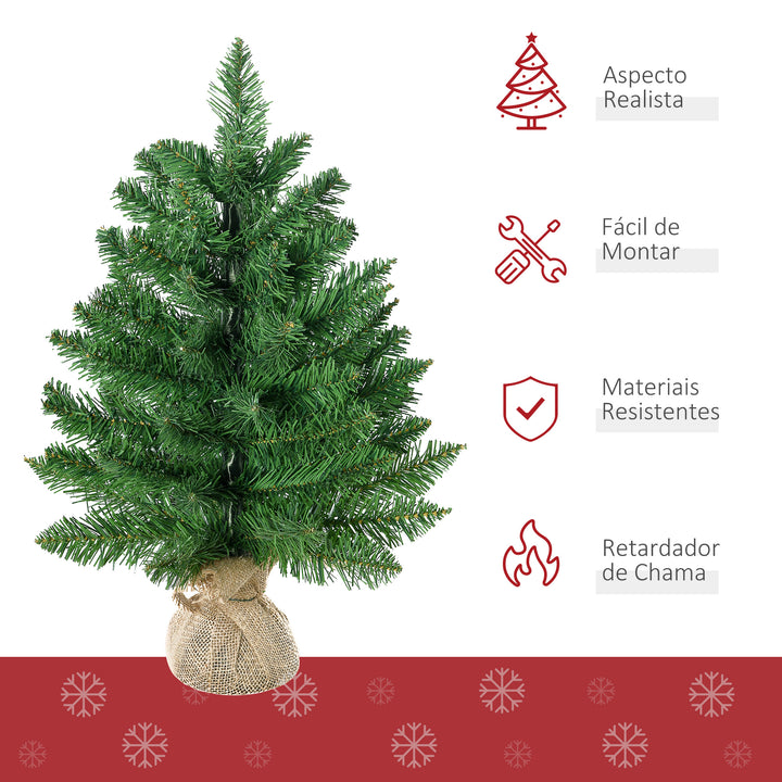 Árvore de Natal artificial pequena com 60 cm de altura com 70 filiais Base de tecido Mini árvore de Natal realista para interiores Verde