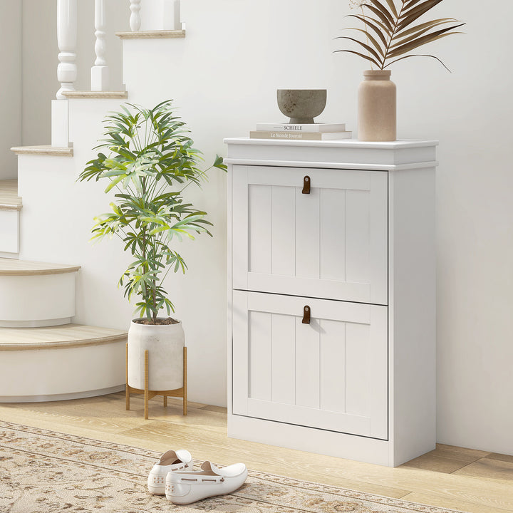 Móvel Sapateira Branco Sapateira Estreita com 2 Portas e Prateleira Ajustável para 10 Pares de Sapatos para Entrada Corredor 54x24x82,5 cm Branco