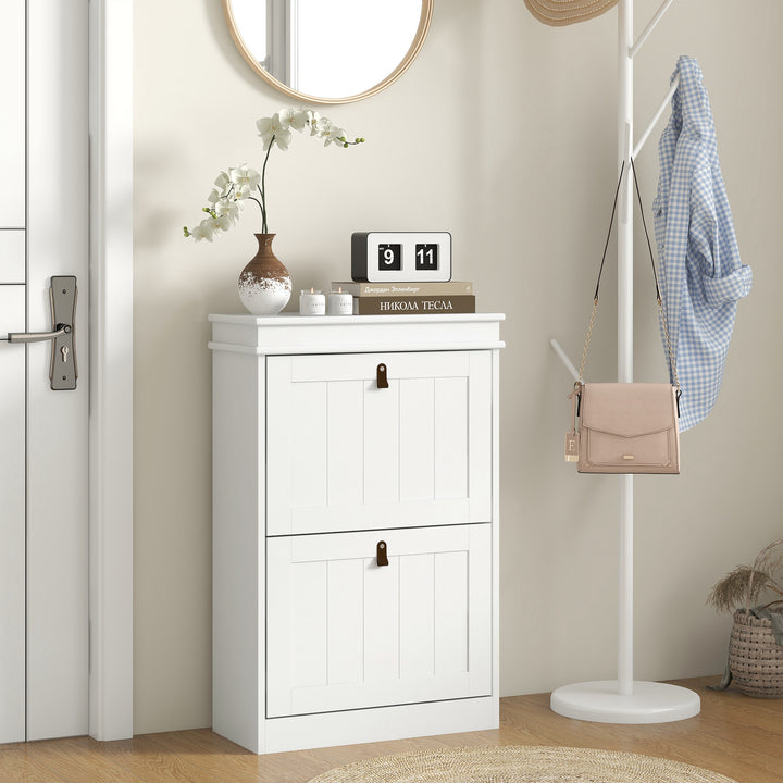 Móvel Sapateira Branco Sapateira Estreita com 2 Portas e Prateleira Ajustável para 10 Pares de Sapatos para Entrada Corredor 54x24x82,5 cm Branco