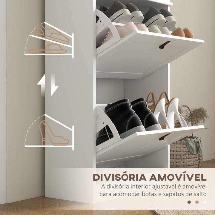 Móvel Sapateira Branco Sapateira Estreita com 2 Portas e Prateleira Ajustável para 10 Pares de Sapatos para Entrada Corredor 54x24x82,5 cm Branco