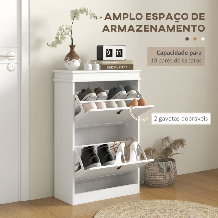 Móvel Sapateira Branco Sapateira Estreita com 2 Portas e Prateleira Ajustável para 10 Pares de Sapatos para Entrada Corredor 54x24x82,5 cm Branco