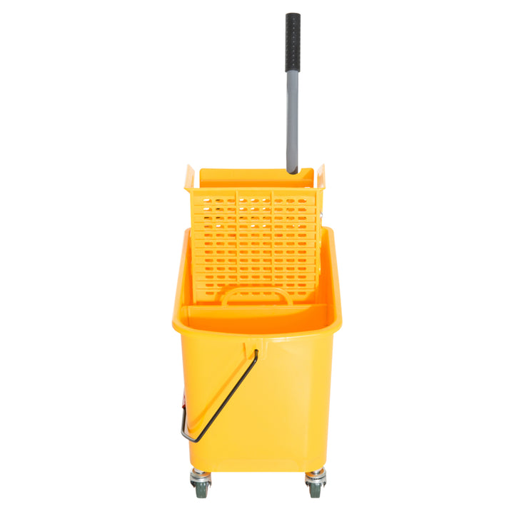 Balde de esfrega profissional 20L com rodas e prensa Balde de esfrega industrial Amarelo 63x27x67cm