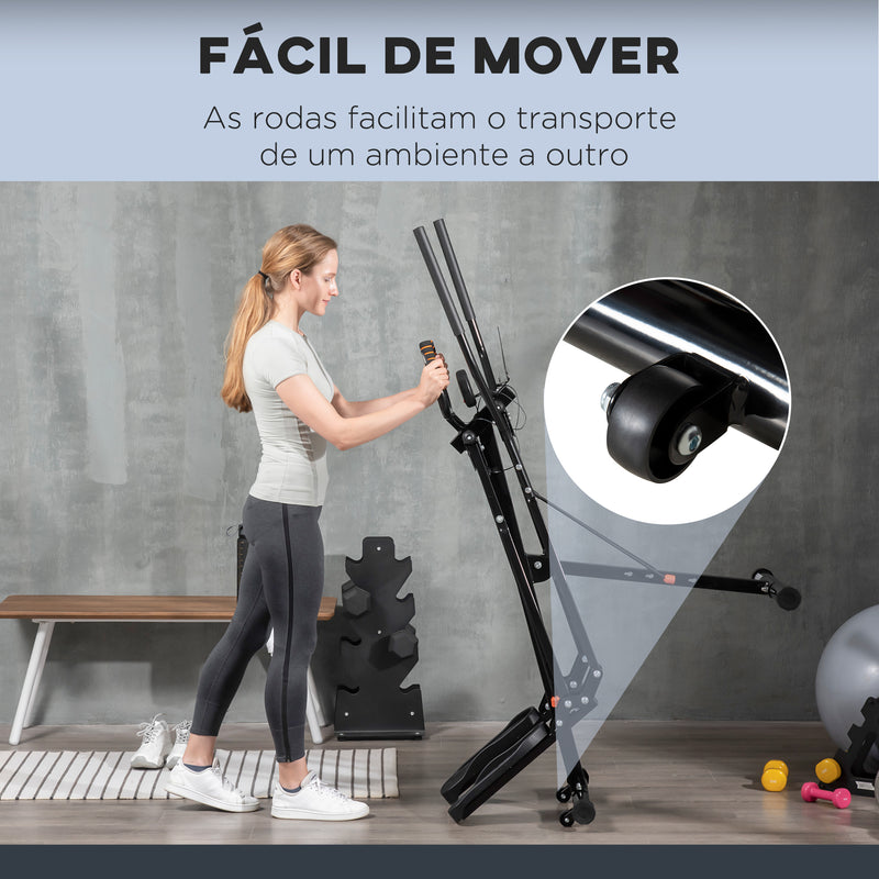 Bicicleta Elíptica Máquina de Step com Ecrã LCD Resistência Ajustável Sensor de Frequência Cardiaca e Rodas para Treino em Casa Giásio 90x62x150 cm Preto