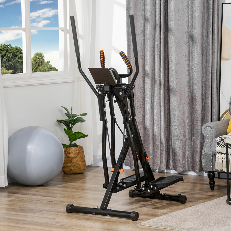 Bicicleta Elíptica Máquina de Step com Ecrã LCD Resistência Ajustável Sensor de Frequência Cardiaca e Rodas para Treino em Casa Giásio 90x62x150 cm Preto