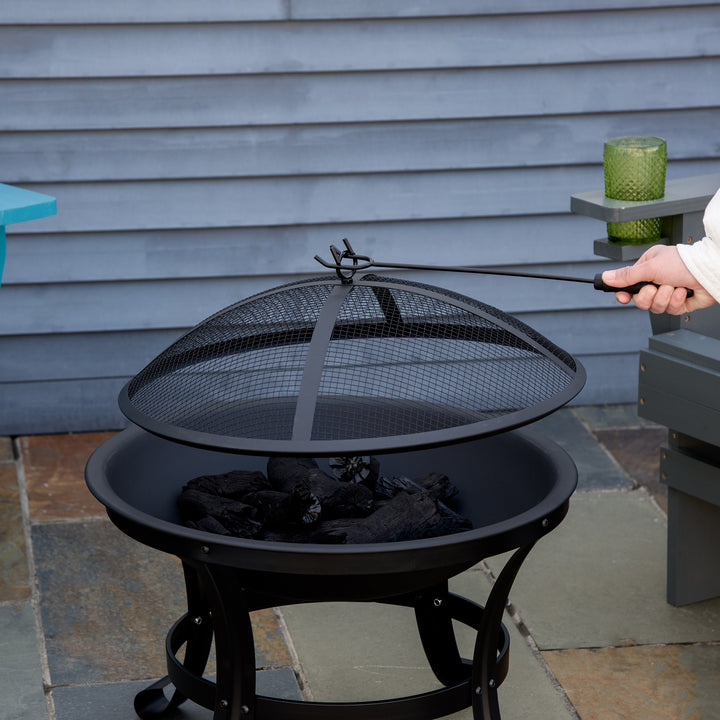Braseiro de Exterior Braseiro para Jardim de Aço com Tampa Protetora e Atiçador para Fogueiras na Varanda Campismo Ø55x50 cm Preto