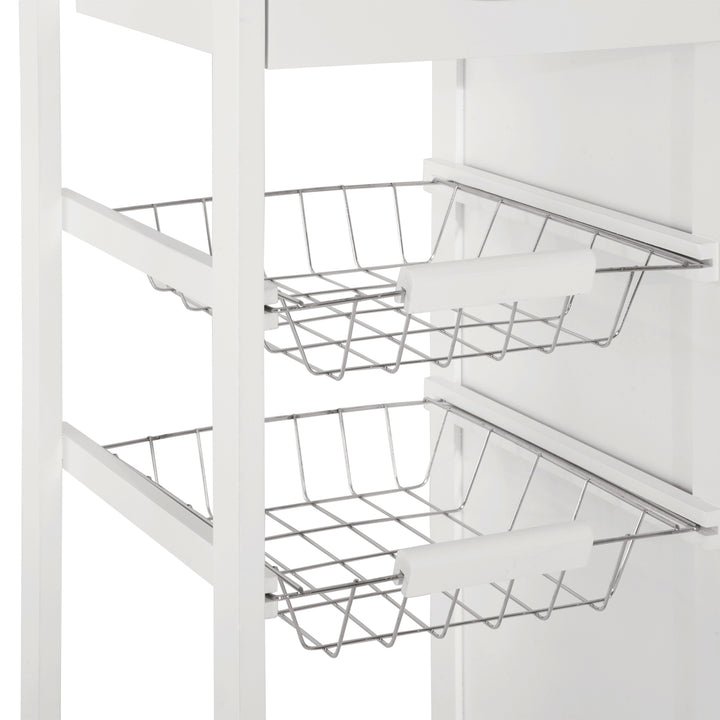 Carrinho de Cozinha de madeira com porta de vidro e 2 prateleiras e 4 rodinhas Branco 70x37x85 cm